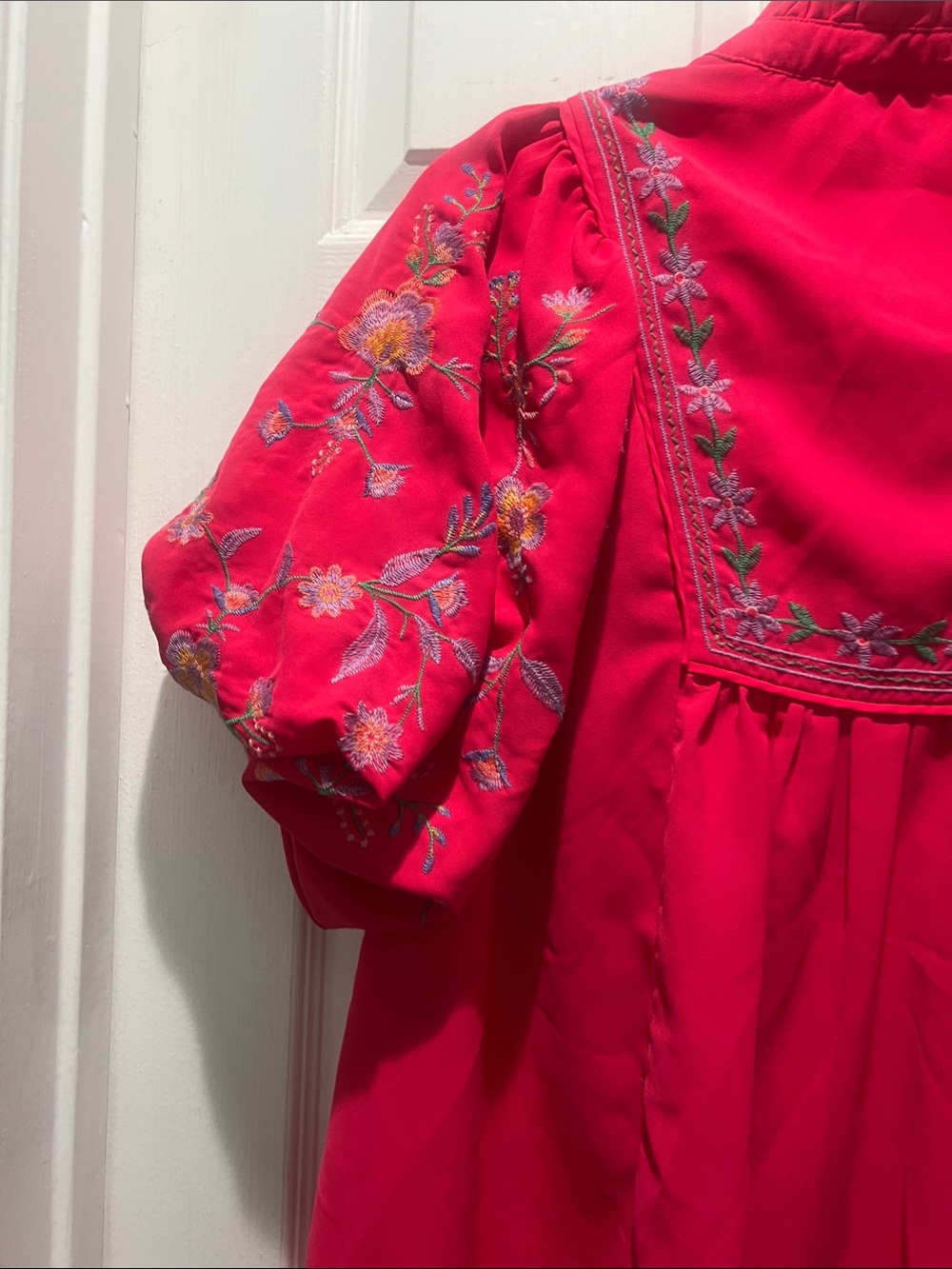 Umgee Hot Pink Embroidered Puff-Sleeve Dress - Picture 8 of 11